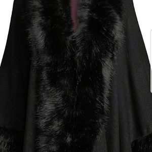 Neiman Marcus Faux-Fur Trimmed Knit Cape